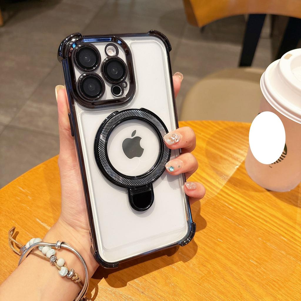Applicable To IPhone 16 Mobile Phone Case Screw Bird's Nest Pattern Metal Bracket Four Corner Anti-fall Apple 15 Transparent Hard Jacket