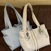 New Canvas Material Tote Bag Large Capacity Korean Style Shoulder Handbag Star Rhinestone Shopping Tote Bag Commute