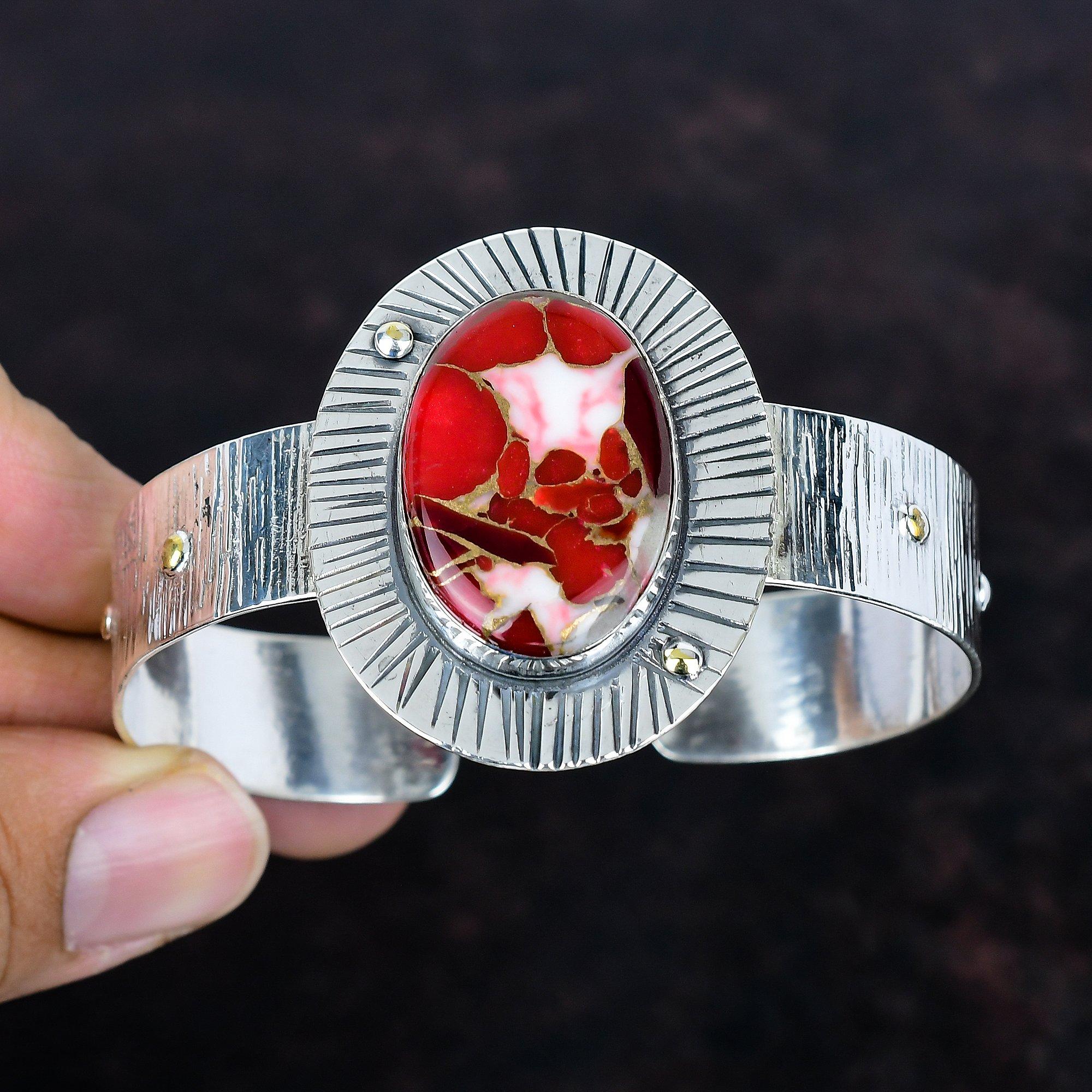 

Кингман красный мохаве медный бирюзовый драгоценный камень браслет-манжета из стерлингового серебра 925 пробы красивый регулируемый браслет ручной работы для подарков Adjustable