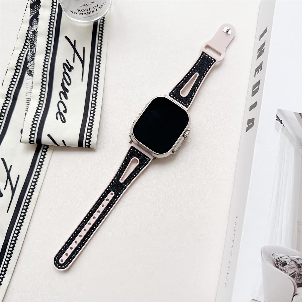 For Apple Watch Series 10 42mm/9 8 7 41mm/SE (2023) SE (2022) SE 6 5 4 40mm/3 2 1 38mm PU Leather+Silicone Watch Band