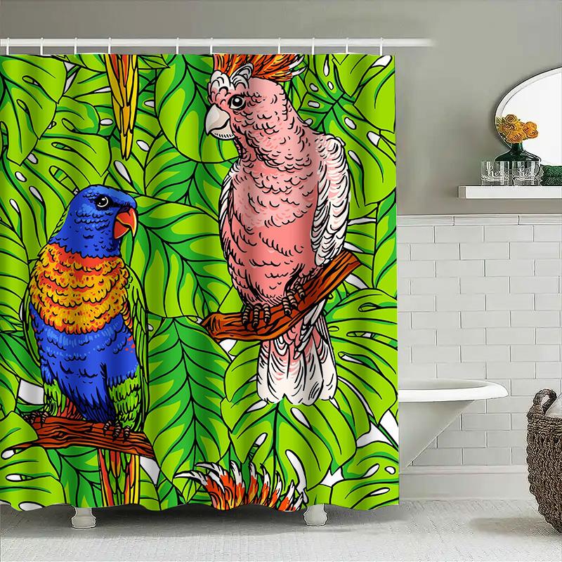 

Colorful Parrot Greenery Shower Curtain Tropical Rainforest Floral Bath Decor for Bathroom Home Decoration Bedroom Design Waterp 90x180cm