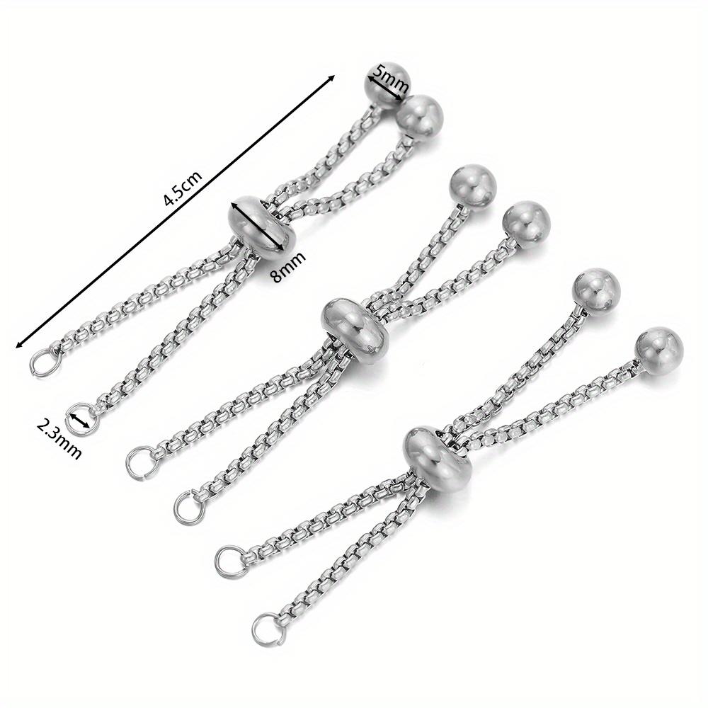 3Pcs/Lot Stainless Steel Slide Bracelets Adjustable Chains Bracelet with Rubber Beads for Jewelry Making Accessories