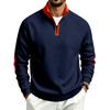 Men's Casual Half-Zip Sweatshirt with Color Block Patches and Stand Collar for Fall Winter