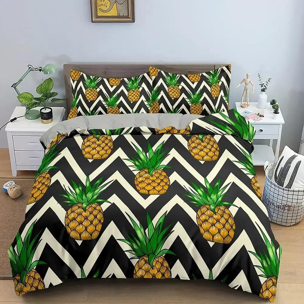 Cartoon Pineapple Duvet Cover Cute Tropical Fruit Pineapple Bedding Set Twin for Girl Teen Delicious Summer Food Comforter Cover