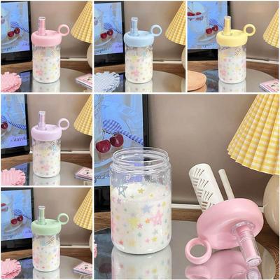 Portable 600ml Straw Cup Plastic Large Capacity Water Bottle Star Pattern Plastic Cups Juice Milk