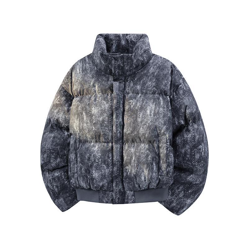 PU Leather Cotton Coat Men's Skin-like Leather Stand-up Collar Bread Suit Camouflage Outdoor Parka with Added Cotton for Warmth Men's Down Jacket