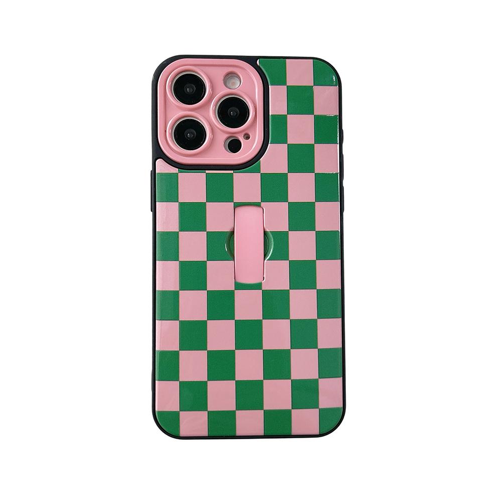 

Simple Lattice Collision Grid Pattern Phone Case for iPhone 16 15 14 13 17 Pro Max Telescoping Finger Ring Holder Back Cover iPhone 13