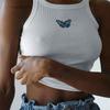 Casual Sexy Butterfly Embroidered Short Slim Sleeveless White Tops New Summer Vest Tank Pure Color Halter Crop Tanks for Women
