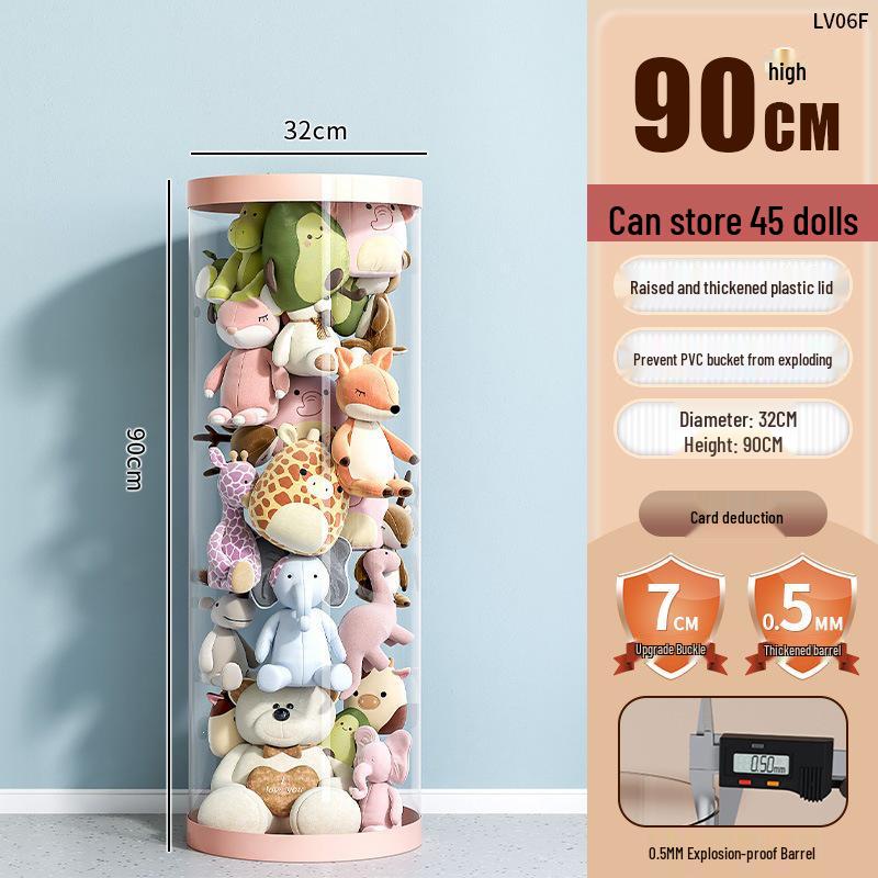 Zippered Plush Doll Storage Basket - Children's Transparent Toy Organizer