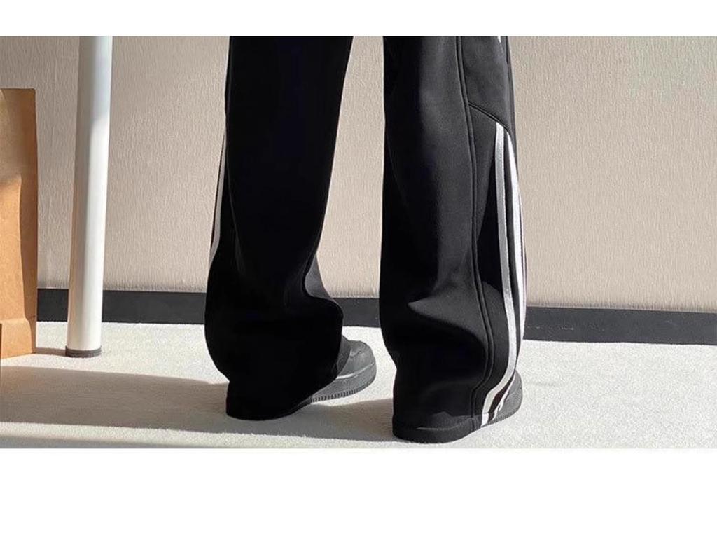 Men's Wide-Leg Striped Casual Pants - New Autumn/Winter 2025 Trend, Plus Velvet, Loose Fit
