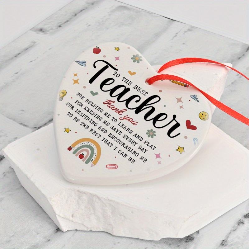 Teacher Appreciation Gift Ornament To The Best Teacher Thank You for Helping Me Learn and Play Heart-shaped Ceramic Design Hanging Pendant