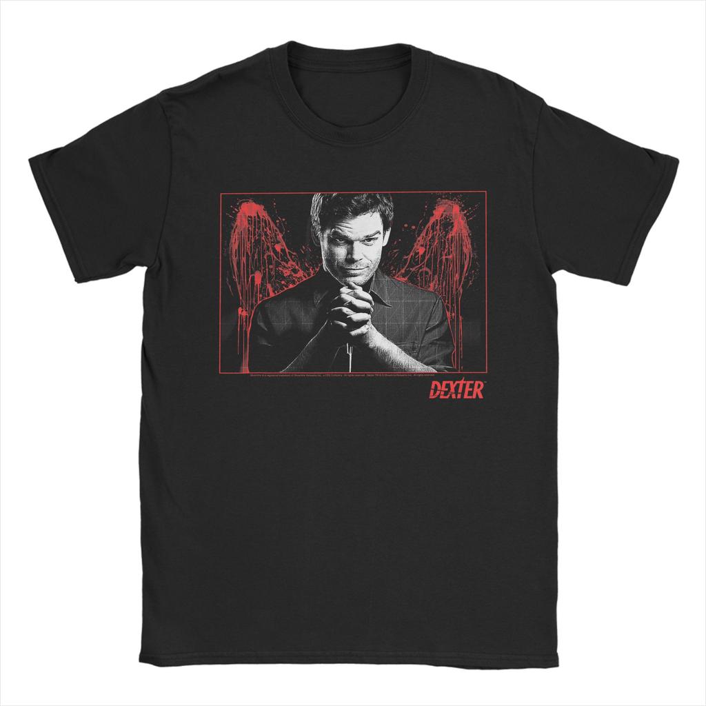 Dexter Blood Splatter Wings TV Show T-Shirt Summer Popular T-Shirts Men Cotton O-Neck Plus Size 5XL Tees Short Sleeve Y2K Tops