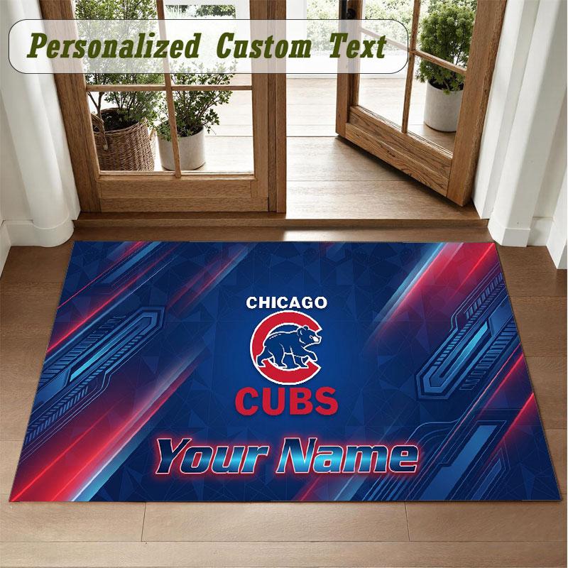 Crystal Velvet Square Rug Custom NameChicago Cubs Pattern Non Slip Home Floor Decor Rug