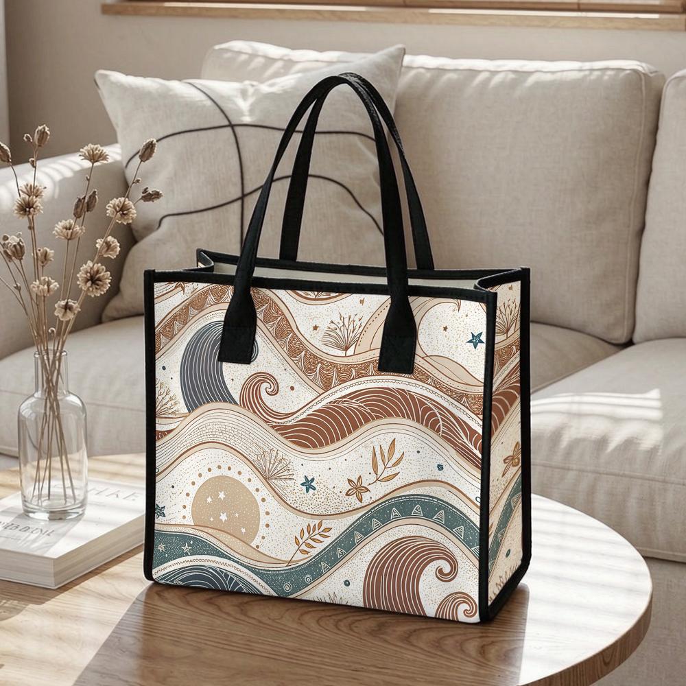 Boho Wave Pattern Tote Bag for Daily Use Stylish Casual Large Carry Shoulder Bag for Women
