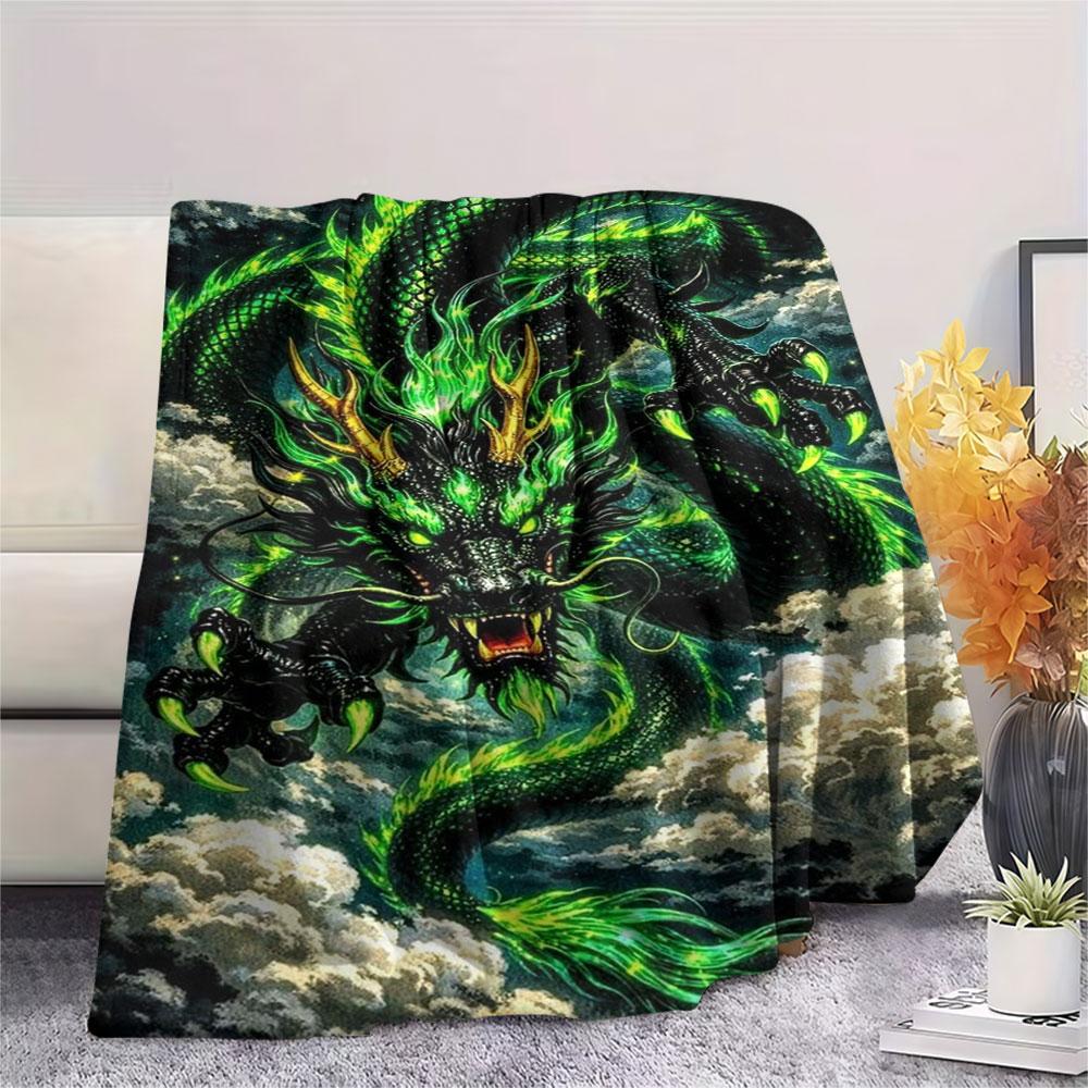 Green Dragon Clouds Blanket Camping Trip Soft And Comfortable Sheet Bedroom Machine Washable