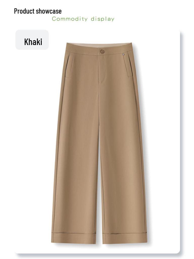 Women's Wide-Leg Navy Blue High-Waist Cropped Pants - Spring/Summer 2025 Casual Collection