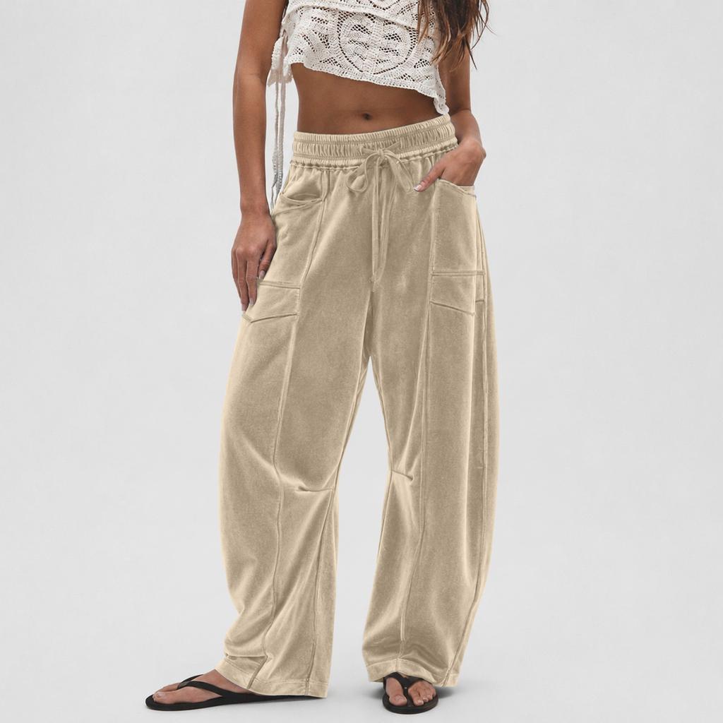 Pantalones Casuales de Terciopelo de Pierna Ancha con Cintura de Ajuste Holgado para Uso Diario