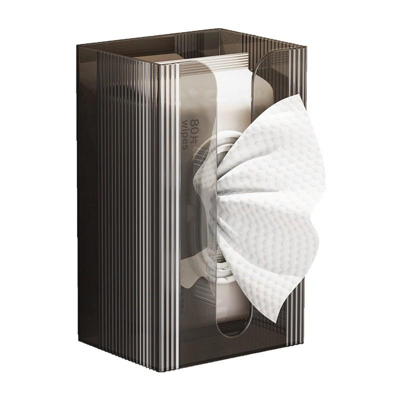 Wall-Mounted Hanging Tissue Dispenser Bathroom Kitchen Living Room - No-Drill Plastic Paper Towel Holder Transparent Smoke