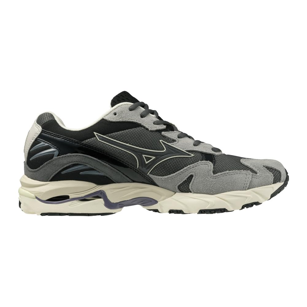 Mizuno Wave Rider 10 Casual Dark and Lime Size 2E Sneakers, Gray, Black, Yellow, 23.5 Cm,