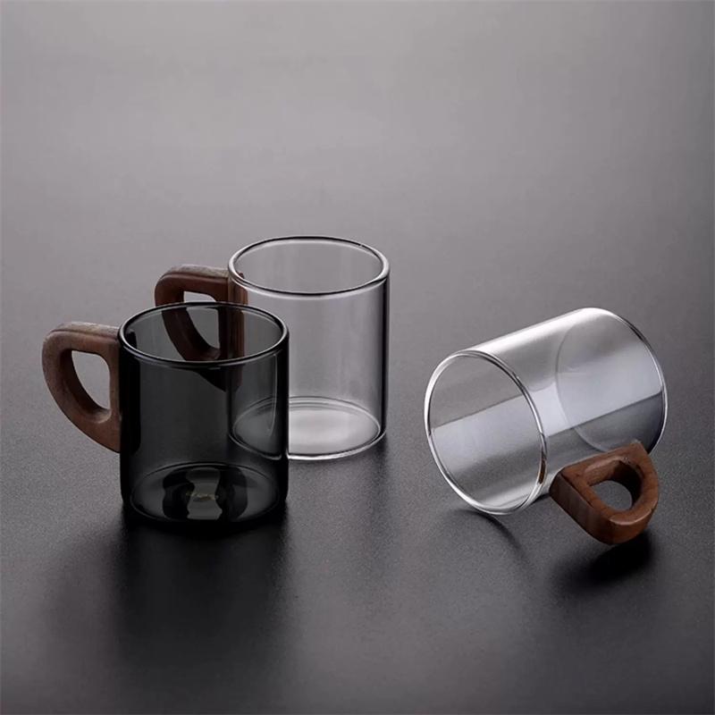 Small Capacity 120ml  Wooden Handle Glass Tea Mug  Heat Resistant Tea Ceremony Tea Cup Kung Fu Tea Set Coffee Cup Drinkware
