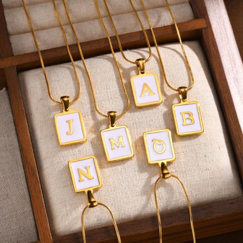 Stainless Steel Pendant Necklace Men Fashion Letter Square Card Necklace Adjustable Chain Necklace Present for Man Woman