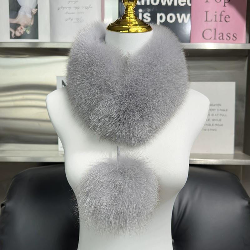 Hot sale real fox fur scarf Girls outdoor thickened warm fur scarves Women winter luxury fox fur collar fluffy fur ball scarf