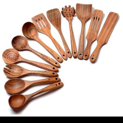 ZISIZ Ensemble de 12 Ustensiles de Cuisine en Bois