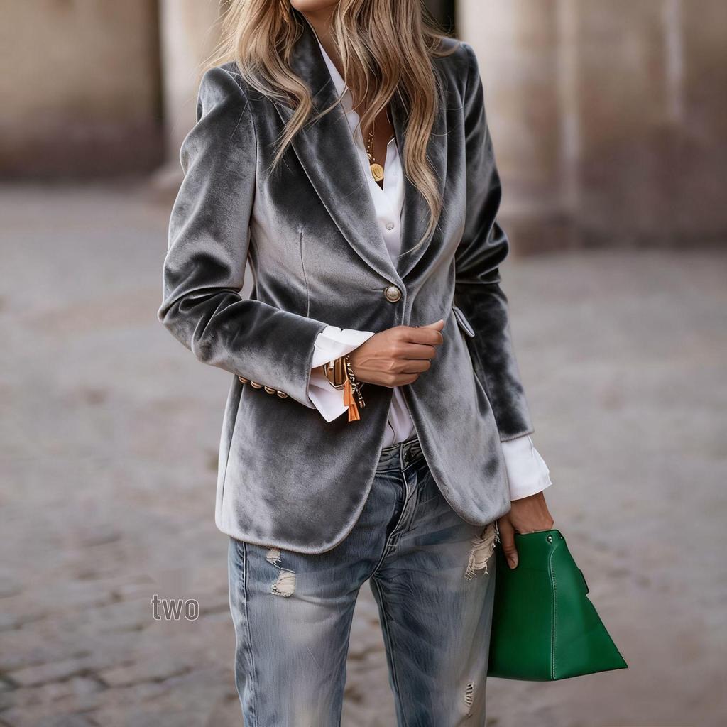 Elegant Women's Solid Color Suit Jacket - Fall/Winter 2025 Collection