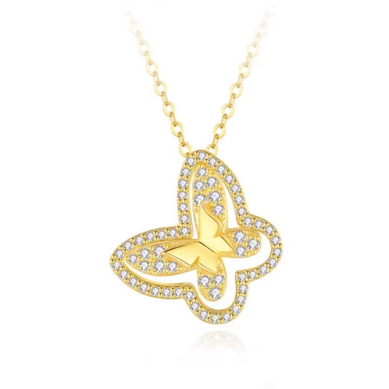 S925 Sterling Silver Butterfly Pendant Clavicle Necklace - Light Luxury Design for Girls 925 Silver