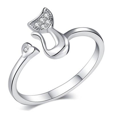 New Hand Jewelry For Men And Women ,Creative Small Fresh Zircon Cute Cat Open Couple Rings 