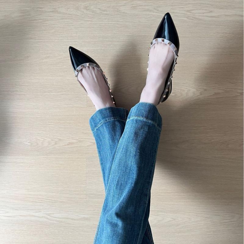 Pointed Toe Studded Classic Flats 5cm Height Increase French Style Soft Patent Leather Women Shoes Ballet Pumps,