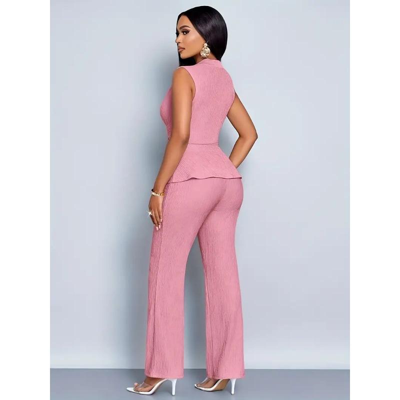 Spring and Summer Women's Two-piece Set of Elegant and Thin V-neck Sleeveless T-shirt and Wide-leg Pants Two-piece Set