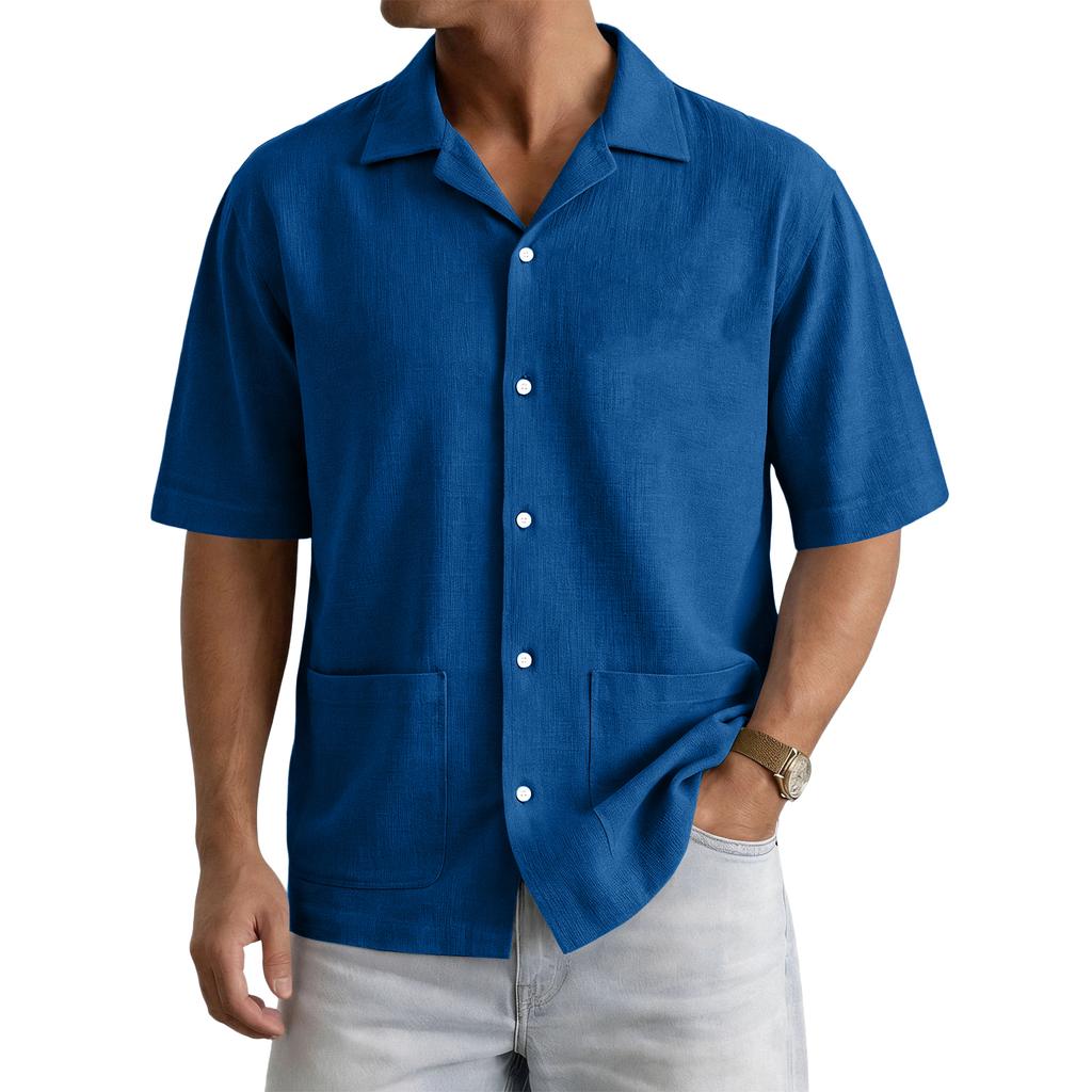 Men's Summer Casual Short-Sleeve Shirt With Collar And Multiple Pockets