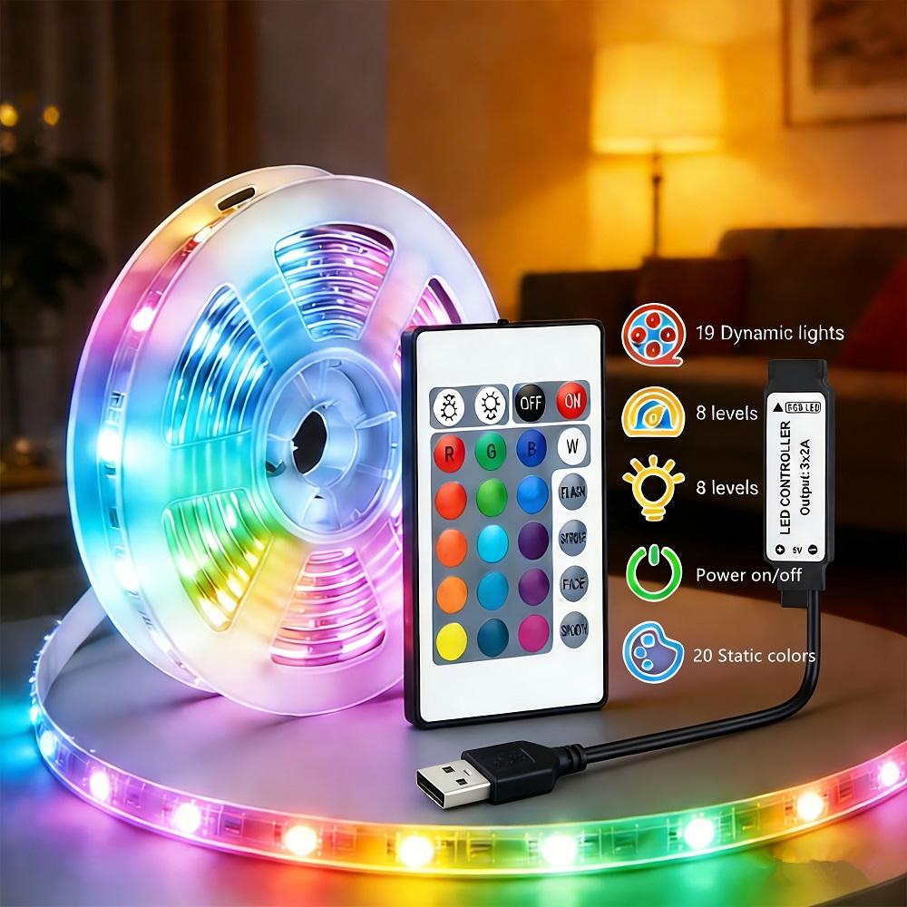 RGB LED Strip Lights 5050 IR 24K Remote Control USB 1M 2M 3M 4M 5M Festival Luces Tape Deco TV Backlight For Home