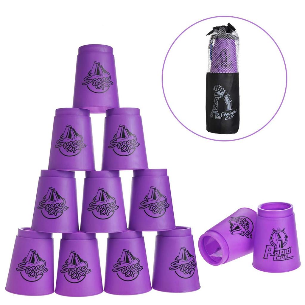 CYFIE Sports Stacking Cups Set of 12 Overlap Cups for Sports Stacking Handheld Rod Storage Bag Thick Plastic Competition Use Purple