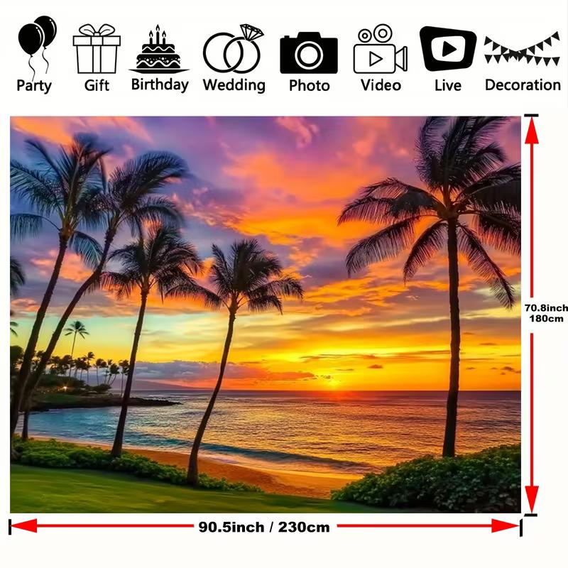 2D Sunset Ocean Backdrop for Summer Vacation Photoshoot & Studio