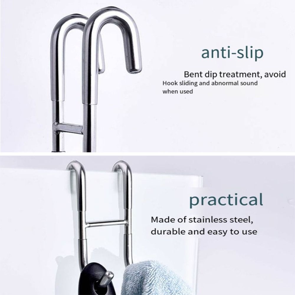 Stainless Steel Shower Door Hooks Multifunctional Shower Towel Rack  Glass Door Back