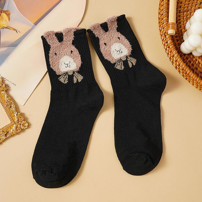 5 Pairs Women's Brown Retro Mid-tube Socks Autumn Winter Warm Pile Socks College Style Socks