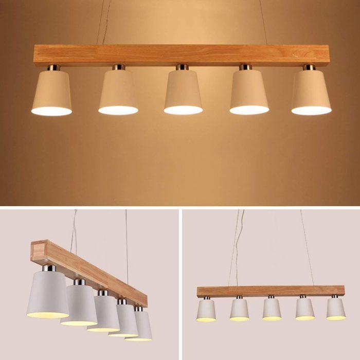 Suspension - NETTLIFE - 3/5 flamme - Bois blanc - E27 - Pour table à manger