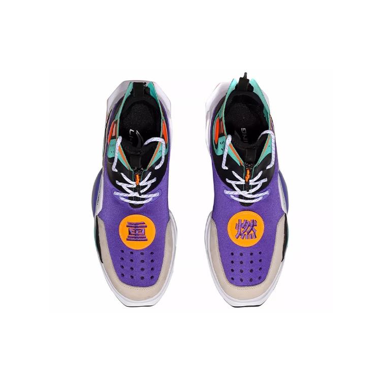 Li Ning Reburn Cushioning Slip Resistant High top Vintage Basketball Shoes Unisex Purple AGBN052-1