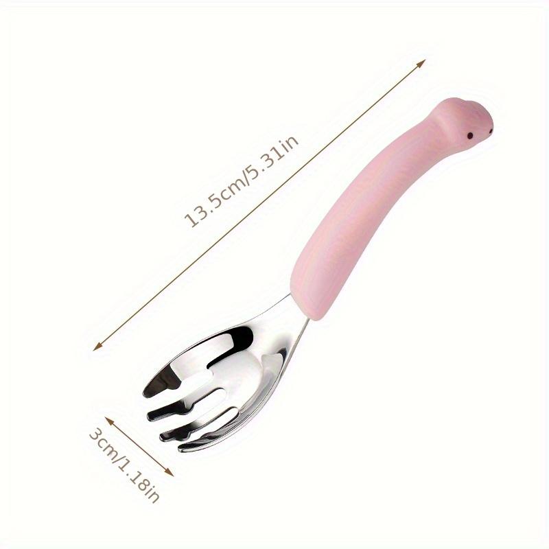 

Набор вилка и ложка в форме динозавра, головки из нержавеющей стали 304 с ручками из пищевого силикона, короткий дизайн 13 см, термостойкий, легко моется Fork розовый