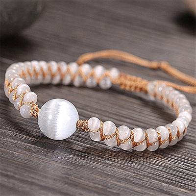 Weißer rosa Opal Naturstein Weben Yoga Freundschaftsarmband Heilung Opal Stein gewebt Armband