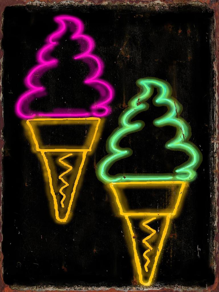 Neon Ice Cream Metal Tin Sign Restaurant Bar Coffee Shop Summer Time Wall Decor Painting Plaque Home Kitchen Decoration Poste