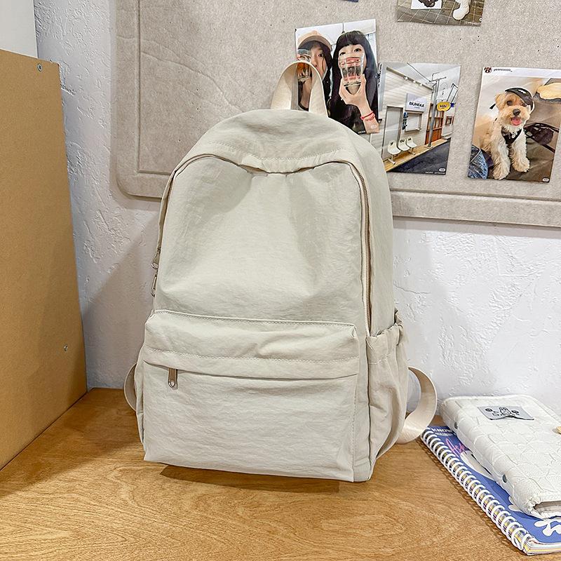 School Bag New Simple Japanese Ins Solid Color Backpack College Student Leisure Campus School Bag Travel Versatile Lightweight Backpack