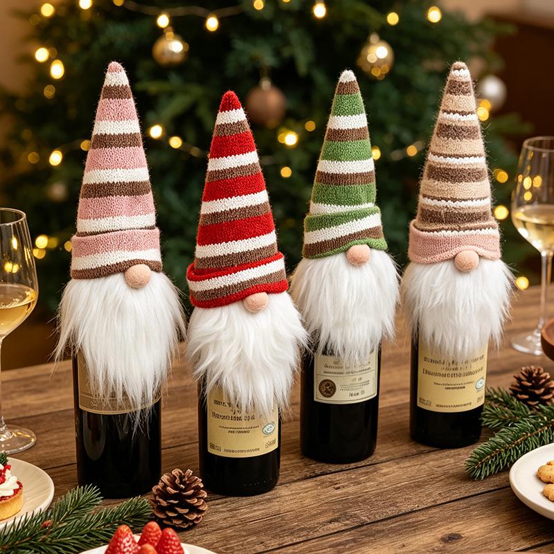 Festive Faceless Old Man Knitted Wine Bottle Covers - Christmas Table Decor