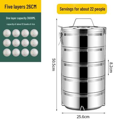 BAILOCK 26cm Five-Layer Divided Insulated Stainless Steel Lunch Box