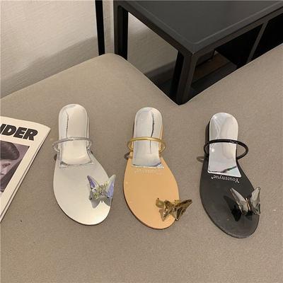 Strandschuhe Damen 2025 Sommer neu Taubeneier Schmetterling Strass Zehen bedecken flacher Boden Höhe erhöhen Oberbekleidung coole Slipper Damen