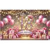 Nuxovilar 18th Happy Birthday Banner Pink Gold - Sparkling Roses Backdrop, 71x43 Inch Dreamy Yard Sign for Coming of Age Party Decor
