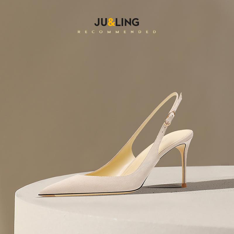 

Fashionable suede new toe cap fine heeled sandals for women, pink single buckle strap, high heels, women s shoes, back strap 46