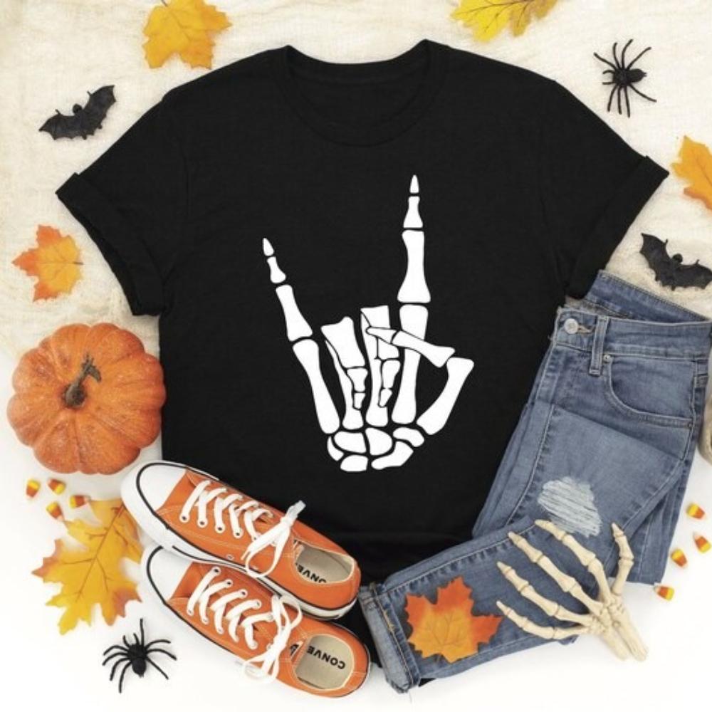 Skeleton Hand Bra Graphic T Shirts November Autumn Festival Happy Halloween Outfits All Saints Day Funny Woman Man Shirt